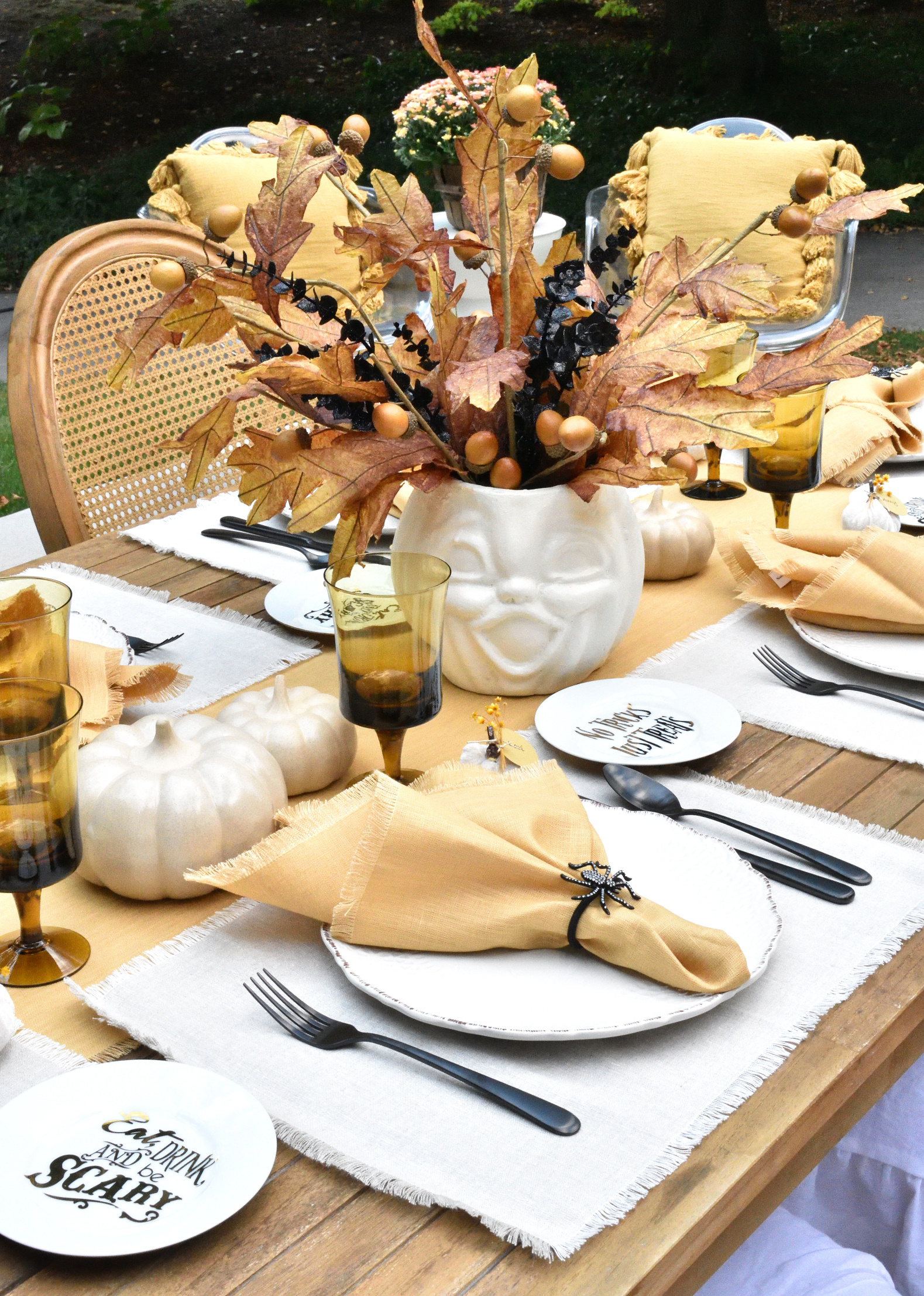 autumn tones on a Halloween table